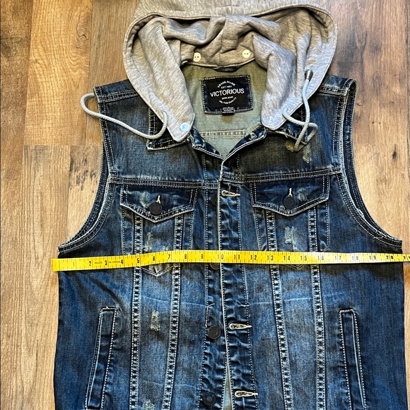 Victorious Blue Denim Vest with Removable Gray Hood - Picture 9 of 10